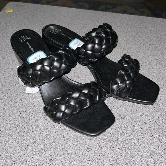 NWT Time and Tru Women's City Braided Heel Sandals~ Black 9W - Picture 6 of 11